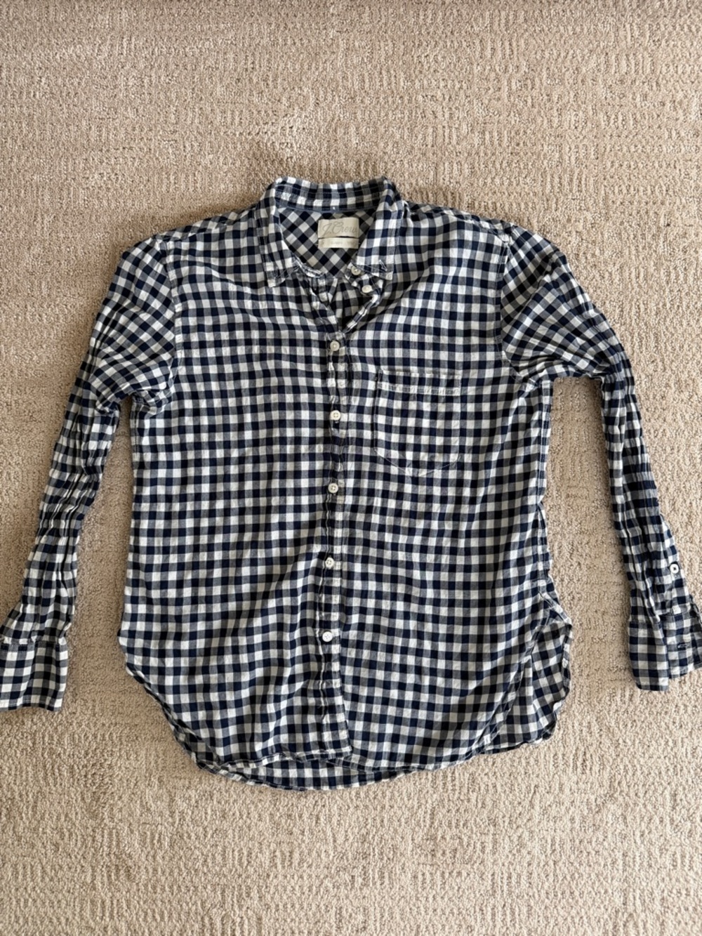 J. Crew Navy and White Gingham Button-Down Shirt